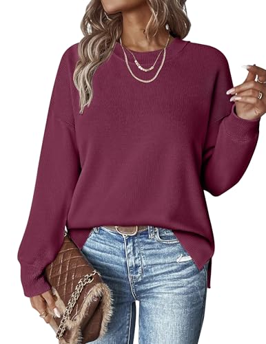 Hotouch Pullover Damen Rundhals Strickpullover Herbst Winter Casual Sweatshirt Langarm Warm Pulli Einfarbig Lose Oberteile von Hotouch