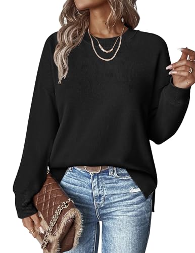 Hotouch Pullover für Damen Jumper Freizeit Lose Strickpullover Herbst Winter Rundhals Pulli Einfarbig Langarm Oberteile von Hotouch