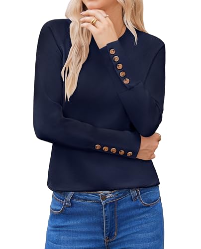 Hotouch Pullover für Damen Langarm Strickpullover Rundhals Pulli Herbst Winter Pullover Einfarbig Sweatshirt Casual Obertiele Blau M von Hotouch