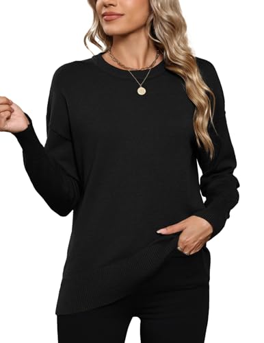 Hotouch Pullover für Damen Schwarz Lässige Weich Pulli Herbst Langarm Rundhals Strickpullover Winter Warm Oberteile Gerippte Schwarze S von Hotouch