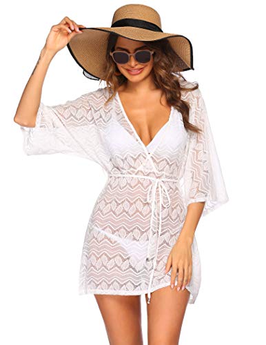 Hotouch Strandkleid Damen bademode V-Neck Casual Urlaub Badeanzug Beach Kleid Weiß L von Hotouch