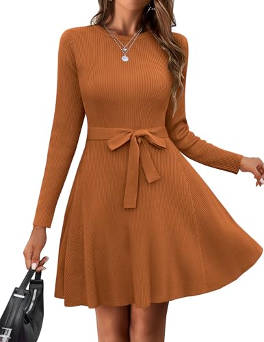 Hotouch Strickkleid Damen Elegant Kleider Herbst Winter Langarm Pulloverkleid Mit Gürtel Warm Winterkleid Rundhals Pullikleid A-Linie Midikleid Karamell XL Hotouch Strickkleid Damen Elegant Kleider Herbst Winter Langarm Pulloverkleid Mit Gürtel Warm Winterkleid Rundhals Pullikleid A-Linie Midikleid Karamell XL von Hotouch