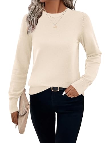 Hotouch Strickpullover Damen Herbst Langarm Pullover Casual Einfarbig Pulli Rundhals Winter Gestrickt Oberteile Beige L von Hotouch