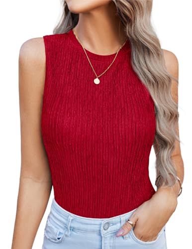 Hotouch Tank Tops Damen Ärmellos Sommer Top Rundhals Basic Slim Fit Oberteile Tunika Shirt Tiefrot L von Hotouch
