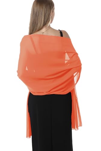 Chiffon Schals und Wraps für Abendkleider Frauen Elegant Weich Schal Braut Schal Hochzeit Stola, Orange Rot (Chiffon), Einheitsgröße von Hotshawl