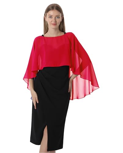 Hotshawl Capelets für Damen, Chiffon-Umhang, Schals und Wickeltuch, für Abendkleid, Hochzeitsumhänge, Rot/Ausflug, einfarbig (Getaway Solids), Einheitsgröße von Hotshawl