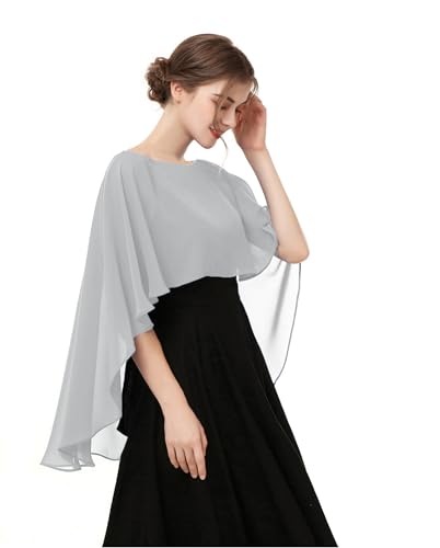 Hotshawl Capelets für Frauen Chiffon Cape Schals und Wraps für Abendkleid Hochzeit Umhänge Cover Up, Silbergrau, Einheitsgröße von Hotshawl