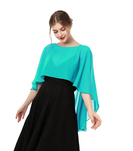 Hotshawl Capelets für Frauen Chiffon Cape Schals und Wraps für Abendkleid Hochzeit Umhänge Cover Up, Aqua, Einheitsgröße von Hotshawl