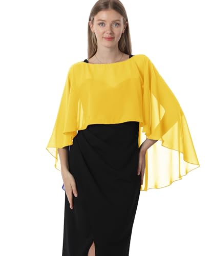 Hotshawl Capelets für Damen, Chiffon-Umhang, Schals und Wickeltücher für Abendkleid, Hochzeit, Umhänge, Goldgelb, Einheitsgröße von Hotshawl