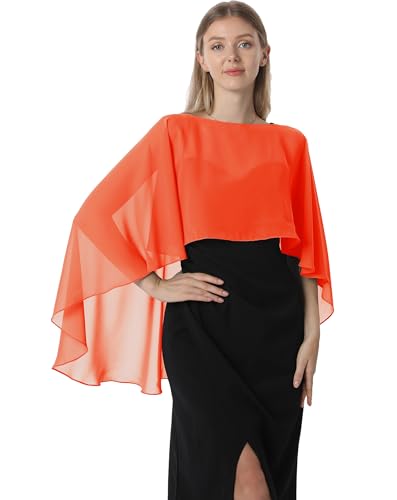 Hotshawl Capelets für Frauen Chiffon Cape Schals und Wraps für Abendkleid Hochzeit Umhänge Cover Up, Orange/Abendrot im Zickzackmuster (Sunset Chevron), Einheitsgröße von Hotshawl