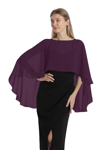 Hotshawl Capelets für Frauen Chiffon Cape Schals und Wraps für Abendkleid Hochzeit Umhänge Cover Up, Pflaume, Einheitsgröße von Hotshawl