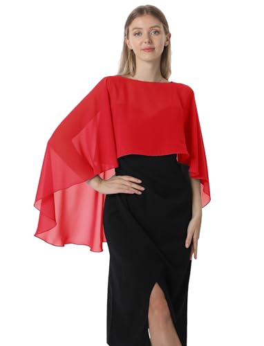 Hotshawl Capelets für Damen, Chiffon-Umhang, Schals und Wickeltuch, für Abendkleid, Hochzeitsumhänge, Rot/Ausflug, einfarbig (Getaway Solids), Einheitsgröße von Hotshawl