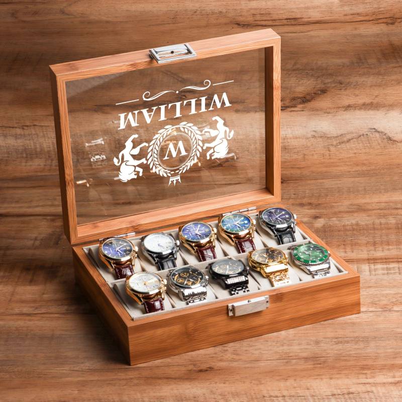 Personalized Wooden Watch Box, Gift For Men, Engraved Holder, Birthday Him, Valentines Gift, Boyfriend Anniversary von HottasBottes