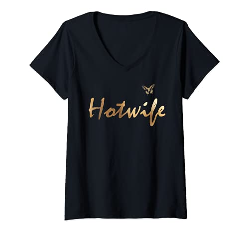 Damen Heissfrau mit Schmetterling in Gold - Hotwife T-Shirt mit V-Ausschnitt Damen Heissfrau mit Schmetterling in Gold - Hotwife T-Shirt mit V-Ausschnitt von Hotwife Secrets