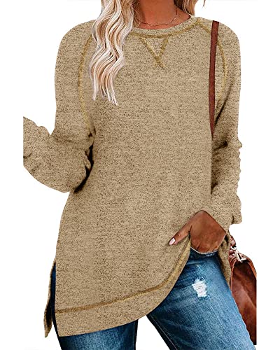 Hount Damen Langarm Longpullover Elegant Longshirt Tunika Lange Ärmel Casual Oberteile Blusentops (S,Gelb) von Hount