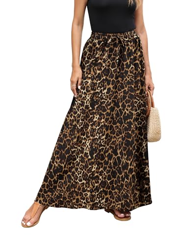 Hount Damen Leopard Rock Lang Elastische Taille Sommerrock Vintage Freizeitrock Maxi Skirt (XXL, F1) von Hount