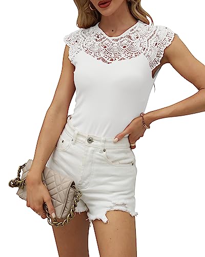 Hount Damen Oberteile Top elegant Sexy Einfarbige Bluse Casual Lang Tank Top (M, Weiß) von Hount