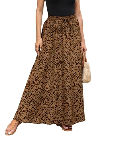 Hount Damen Rock Damen Lang Elegant Chiffon Langer Vintage Sommerrock Midi Freizeitrock mit Gummizug (M, Schwarz Braun) von Hount