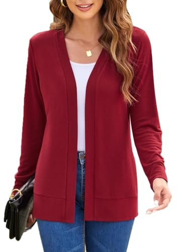 Hount Damen Strickjacke Warm Elegant Festlich Lang Cardigan Bunte V Ausschnitt Tailliert Strickmantel Jacke (S, Weinrot) von Hount