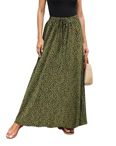 Hount Maxirock Damen Casual Blumen Polka Dot Vintage Skirts Grosse Grössen Midi-Länge Wickelrock (XXL, Schwarz Grün) von Hount