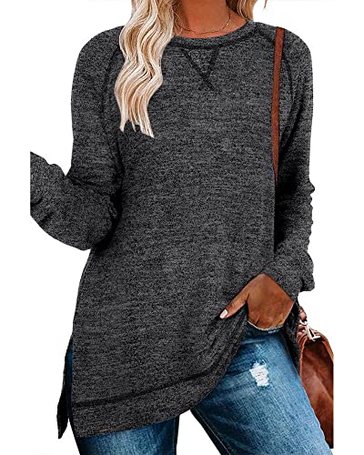 Hount Oversize Langarmshirt Longpullover Fraun Lose Rundhalsausschnitt Tunic Top für Frühling Herbst Oberteile (L,Schwarz) von Hount