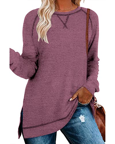 Hount Pullover Damen Dünn Locker Sweatshirt Oversize Strickpullover Oberteile Longshirt Hemd (XL,Violett) von Hount