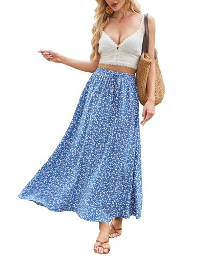 Hount Rock Damen Hohe Taille Sommerrock Elegant Maxirock A-Linie Kordelzug Midi Freizeitrock Rock (S, F29) von Hount