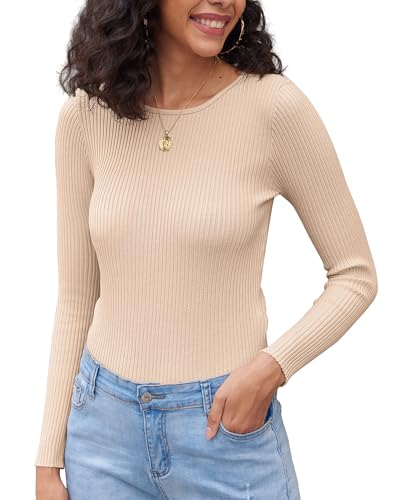 Hount Sexy Oberteile für Damen Stretchy Elegant Wickelpullover Body Langarm Tunika Shirt (M，Beige) von Hount