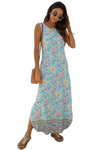 Hount Sommerkleid Damen Leicht Und Luftig Blumenmuster Partykleid Blumen Lange Freizeitkleider (M, F7) von Hount