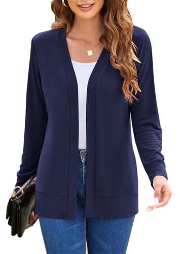 Hount Strickjacke Damen Langarm Offene Front Cardigans Casual Gestrickt Einfarbige Shirtjacke Sweater Mantel (S, Marineblau) von Hount