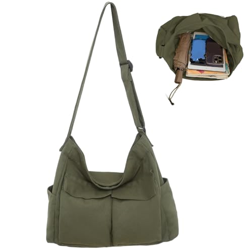 Houolsator Green Messenger Bag Vintage Mode Canvas -Umhängetasche mit mehreren Taschen große Kapazität Crossbody Taschen für Frauen Männer College Reisen täglich Nutzung Leinwand von Houolsator