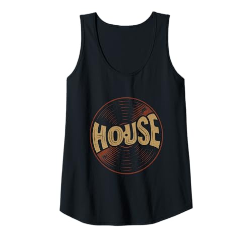 Damen Vintage House Music Vinyl Schallplatte verzerrter Text Design Tank Top Damen Vintage House Music Vinyl Schallplatte verzerrter Text Design Tank Top von House Music Design Co.