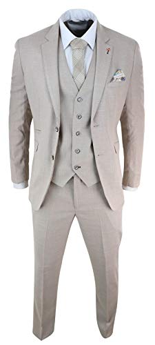 House Of Cavani Herrenanzug 3 Teilig Beige Creme Leinen 2 Knopf Design Tailored Fit Klassisch von House Of Cavani