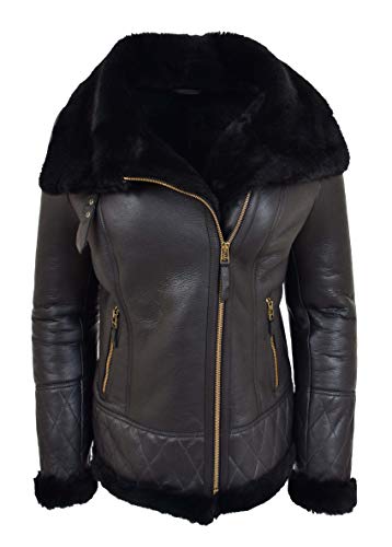 House of Leather Damen Echt Schaffell Jacke Flieger Pilot Fliegend Shearling Isabelle Schwarz 46 von House of Leather