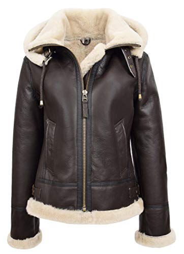 House of Leather Damen Real Schaffell B3 Mit Kapuze Jacke Flieger Pilot Stil Naomi Braun Weiß 38 von House of Leather