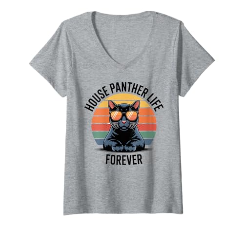 Damen House Panther Life Schwarze Katze Männer Frauen Kinder Geschenk T-Shirt mit V-Ausschnitt Damen House Panther Life Schwarze Katze Männer Frauen Kinder Geschenk T-Shirt mit V-Ausschnitt von House Panther Life Forever