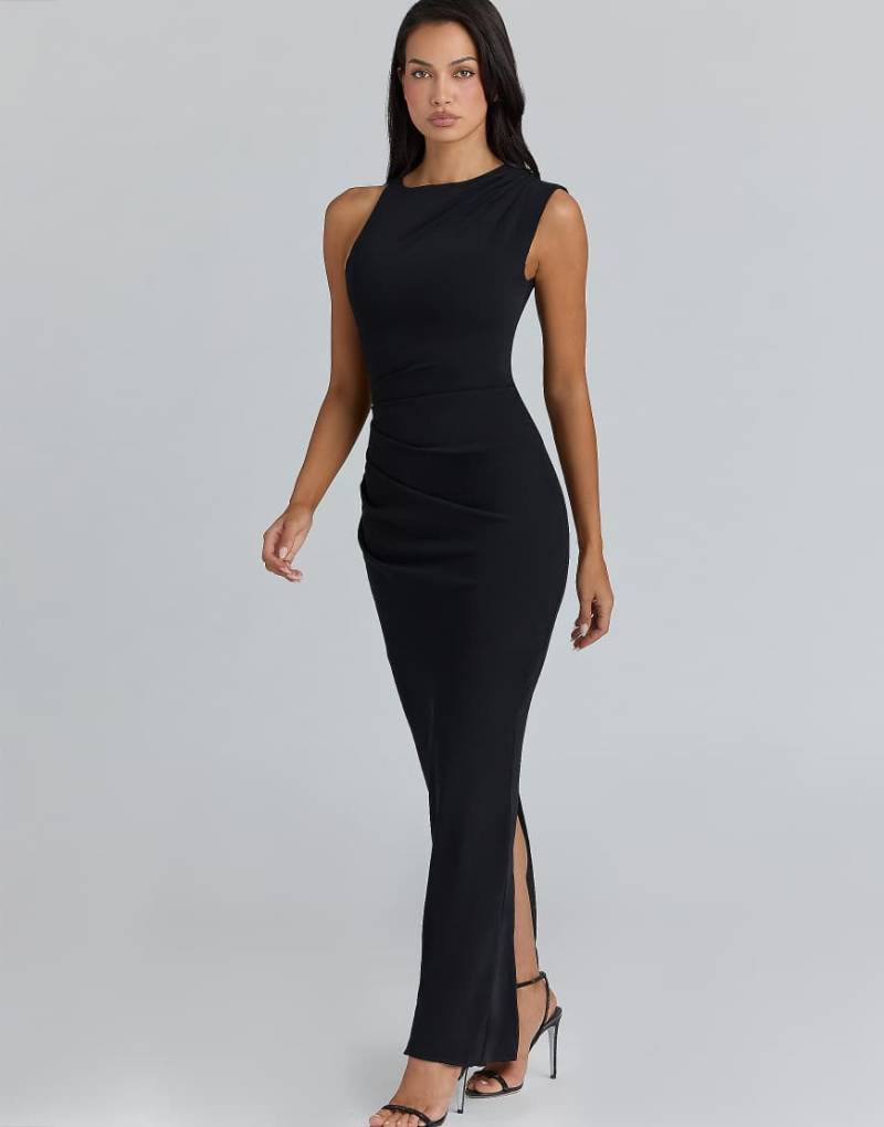 House of CB - Keoni - Asymmetrisches, drapiertes Maxikleid in Schwarz von House of CB