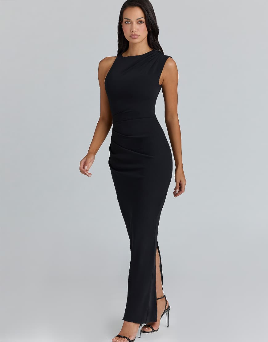 House of CB - Keoni - Asymmetrisches, drapiertes Maxikleid in Schwarz von House of CB