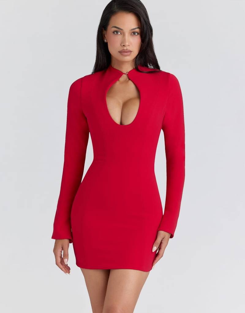 House of CB - Lotus - Minikleid aus Crepe in Rot mit Schlüssellochausschnitt von House of CB