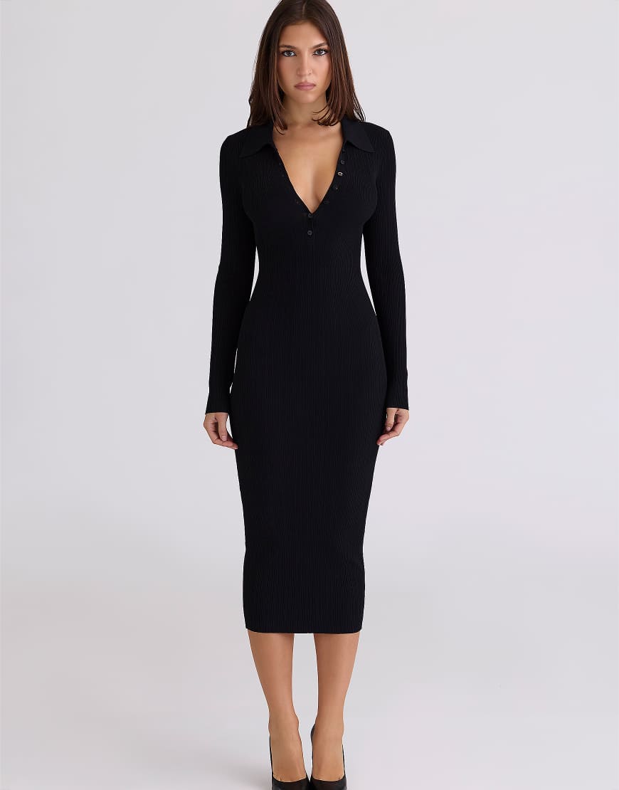 House of CB - Sabra - Langärmliges Midikleid in Schwarz von House of CB