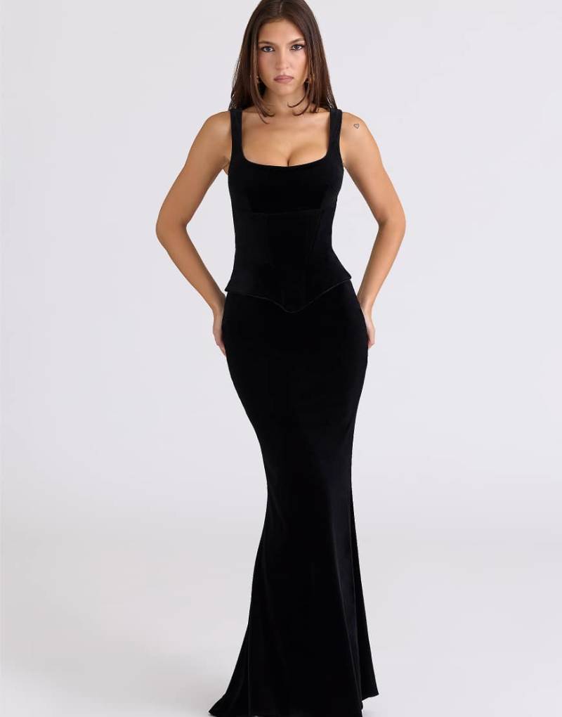 House of CB - Yasmina - Limited Edition - Figurbetontes Maxikleid aus Samt in Schwarz von House of CB