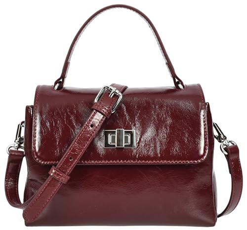 Aria Damen-Handtasche aus echtem Leder, Mini-Griff oben, burgunderfarben, Small von House of Leather