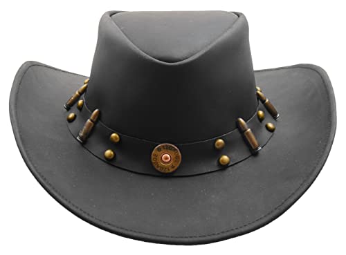 Cowboy Western Echt Leder Australian Bush Outback Style Hut HL0010 Schwarz, Schwarz, XX-Large von House of Leather
