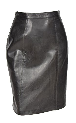 Damen Bleistiftrock aus echtem Leder, knielang, 55,9 cm, für Club, Büro, Freizeit, SKT1, Schwarz, Schwarz , 36 von House of Leather