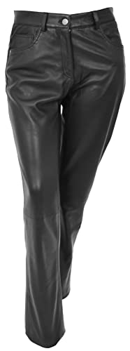 Damen Lederhose, schmale Passform, Schwarz, Schwarz , 36 von House of Leather