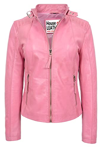 Damenjacke, echtes Leder, klassischer Biker-Stil, Sophia, babyrosa, 40 von House of Leather