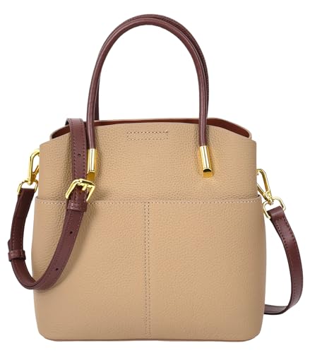 Ella Damen-Handtasche aus echtem Leder, mit Tragegriff oben, beige, Small von House of Leather
