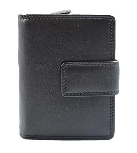 HOL311 Damen-Geldbörse aus hochwertigem Leder, doppelt gefaltet, mehrere Kartenfächer, Bargeld, Münzen, Schwarz , M, Portemonnaie-Stil: HOL311 Damen-Geldbörse aus hochwertigem Leder, doppelt gefaltet, mehrere Kartenfächer, Bargeld, Münzen, Schwarz , M, Portemonnaie-Stil: von House of Leather