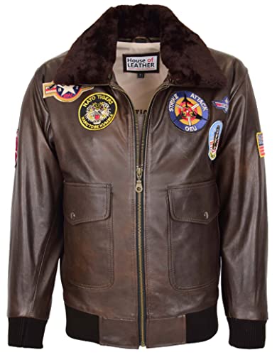 Herren Echt Leder Bomber Jacke Air Force Lotse Stil Lester Braun M von House of Leather