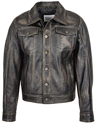 Herren Echt Leder Trucker Jacke Lee Rider Stil Terry Rub off M von House of Leather